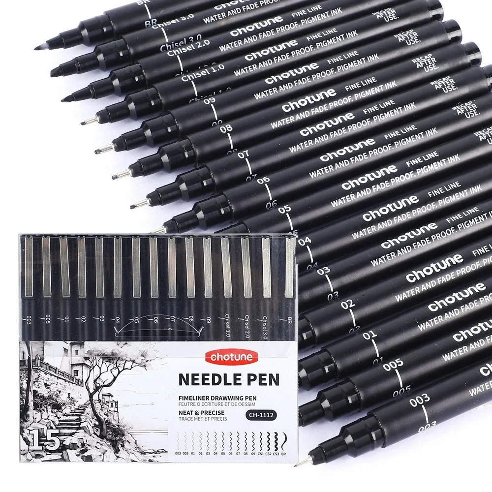 Correction Pen Fine - Black Micro Pens,15 Sizes,Waterproof Archival Ink,Fine